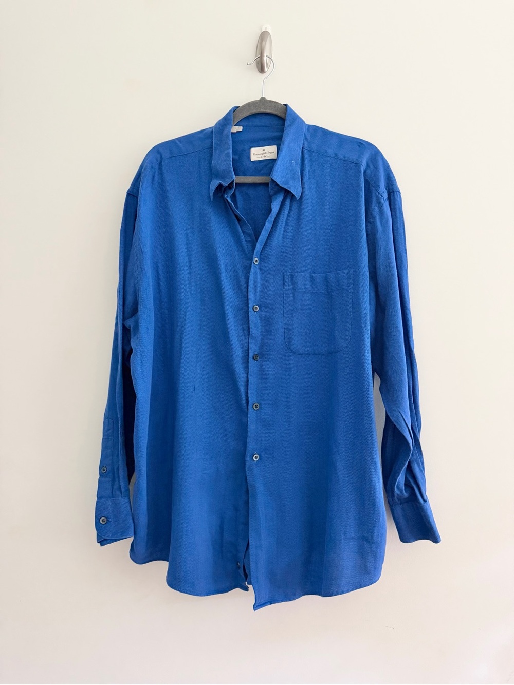 Ermenegildo Zegna Soft Royal Blue Long Sleeve Button Up Shirt 100 Cotton L 43/17